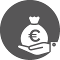 Icon einer Hand mit Geldsack und Euro-Symbol – steht für Lohn- und Gehaltsabrechnung.