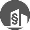 Icon eines Gebäudes mit Paragraphenzeichen – symbolisiert Unternehmensjuristen.